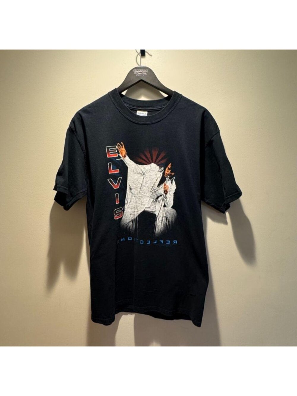 Vintage 2002 Elvis Reflections Music Singer Black Large T-Shirt